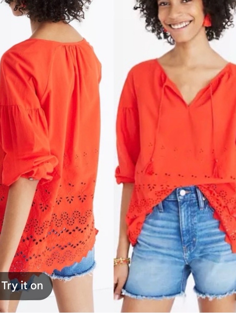 Madewell red peasant style blouse